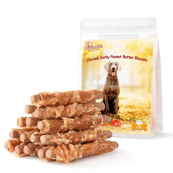 Pawmate Chicken Jerky Biscuits Dog Treats, Tasty Crunchy Peanut Butter Chews for All Dogs, 10.6oz