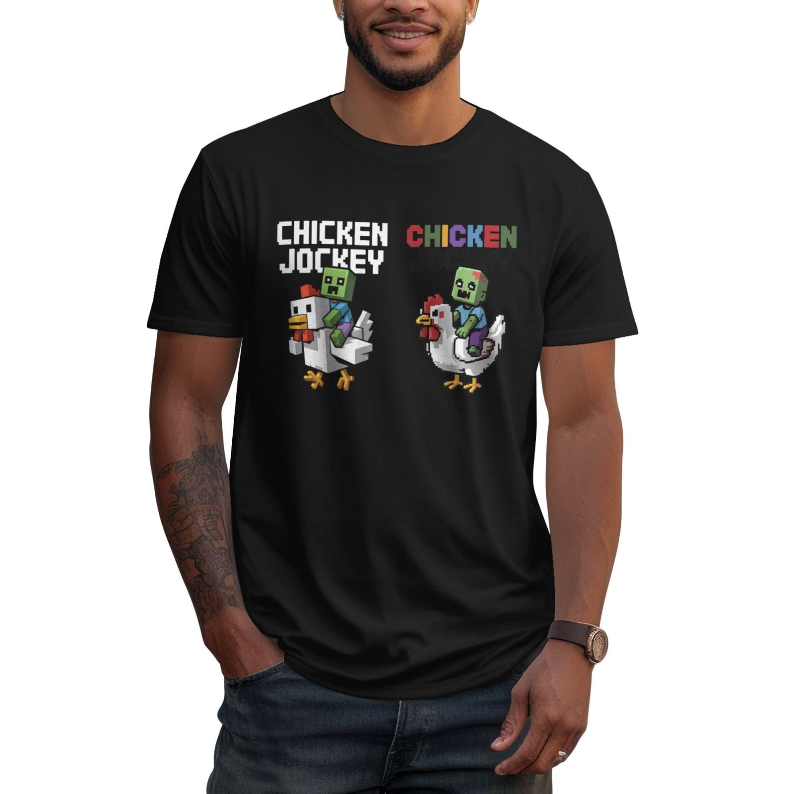 Chicken Jockey Men's Cotton T-Shirt Short Sleeve Crew Neck Tee Shirts ...