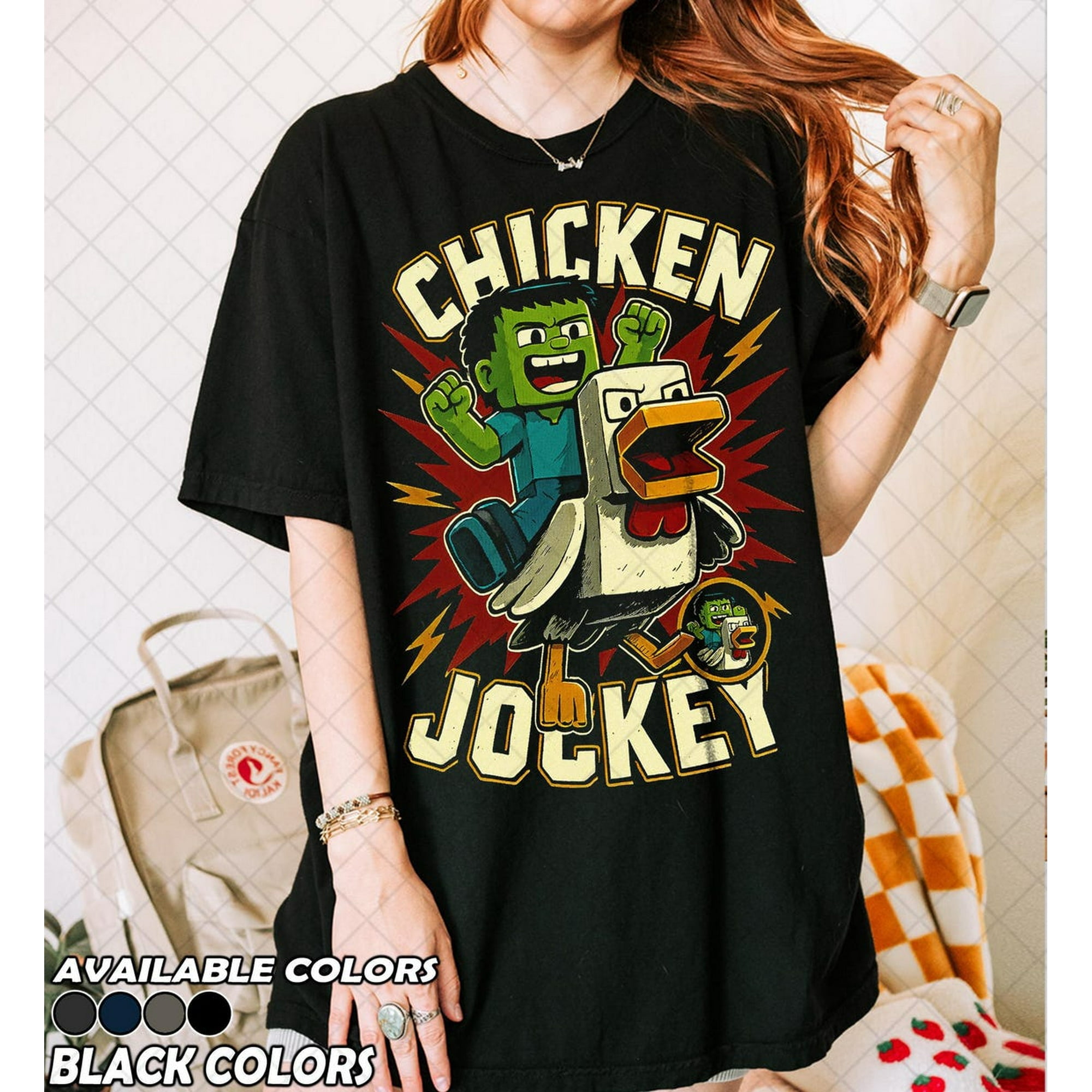 Chicken Jockey TShirt, Minecraft Movie Funny Meme Fan Bootleg Tee