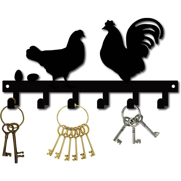 Chicken Key Holder Hooks Cast Iron Wall Hanger Organizer Coat Rack Mounted Multi-Purpose Decorative with 6 Hooks for Farm Yard Garden for DIY