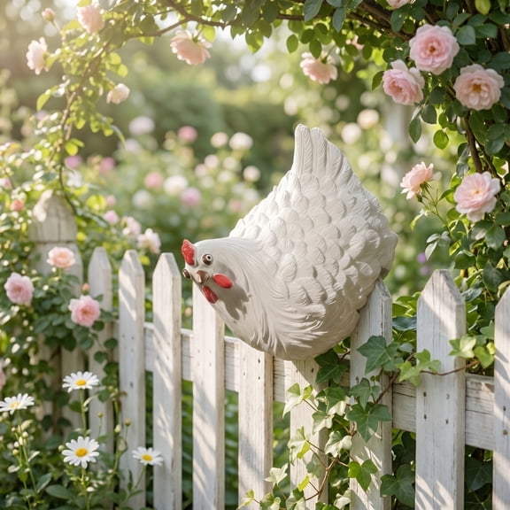 Chicken Kitchen Decor 4.5 Inch White Rustic Farmhouse Decor Bird Figurines Home Decor for Indoor Outdoor Patio Yard Porch 1 Piece