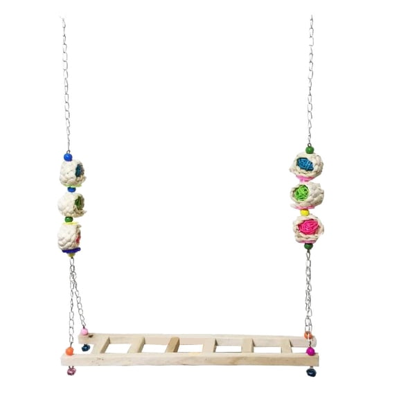 Chicken Ladder Wood Stand Toy For Chicks Rooster Hens Parrot Climbing Ramp With Bells Natural Wood 40Cm Length
