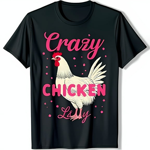 Chicken Lady Black T-Shirt with Fun Pink Graphic & Stars