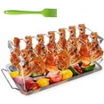 thumbnail image 1 of Chicken Leg Rack for Oven & Grill, Stainless Steel Chicken Roaster, 14 Leg Chicken Rack, Chicken Leg Rack with Drip Pan, Chicken Grill Stand & BBQ Rack with BBQ Brush, 1 of 7