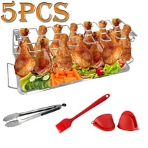 Chicken Leg Wing Grill Rack Stainless Steel Metal Roaster Stand with Drip Tray for Camping BBQ Picnic Grill Accessories 5 Pcs