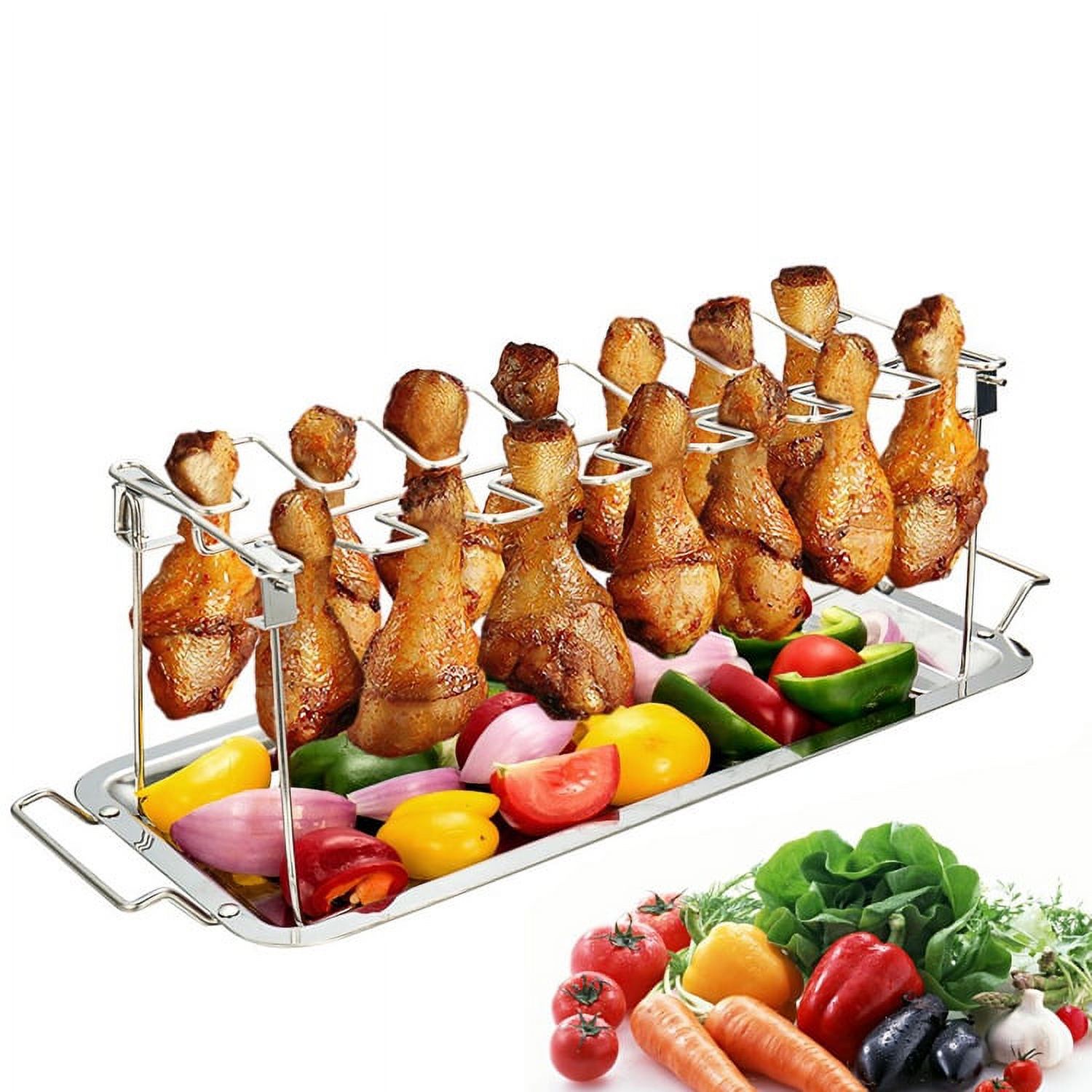 Chicken Leg Wing Rack 14 Slots Stainless Steel Metal Roaster Stand with ...