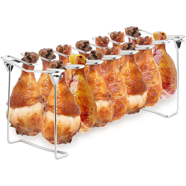 Chicken Leg Wing Rack 14 Slots Stainless Steel Metal Roaster Stand for Smoker Grill or Oven