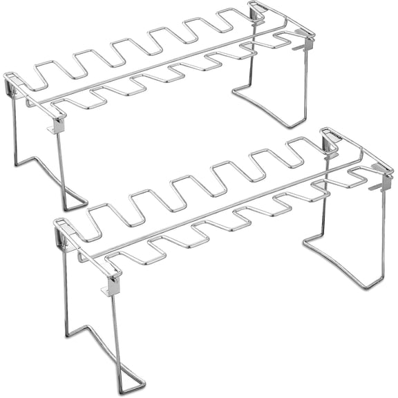 Chicken Leg and Wing Rack for Grill Smoker Oven - Easy to Use 14 Slots Chicken Leg Rack - High Grade Stainless Steel Chicken Wing Rack Chicken Drumstick Holder for Perfect Cook (2 Packs)
