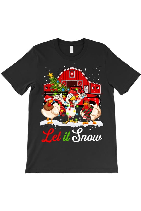 Chicken Let It Snow Funny Christmas Lights Chicken Xmas Tree Hen Chick Graphic T-Shirt - Premium Fabric G8744, Up to 5XL