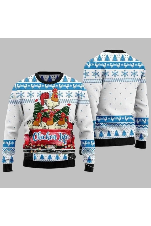 Chicken Life Christmas Sweater, Funny Farm Animal Holiday Sweater, Hen Lover Ugly Xmas Jumper, Country Winter Outfit, Poultry Gift