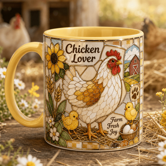 Chicken Lover Mug, 2D Flat Ceramic Mug Farm Animal Gift for Backyard Chicken Fans