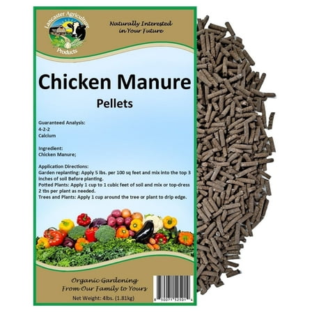 Chicken Manure Pellets 4 Pounds - Nutrient-Rich, Slow-Release Fertilizer with Nitrogen, Phosphorus & Potassium for Healthy Plant Growth and Soil Improvement - Lancaster Agriculture Products
