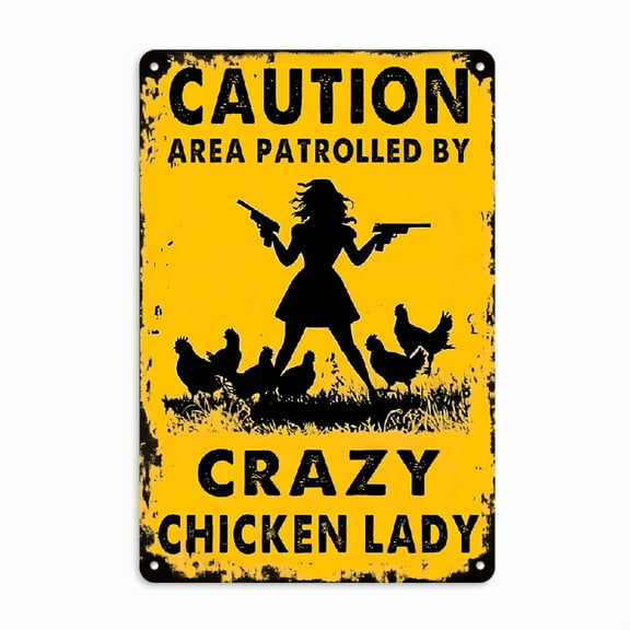 Chicken Metal Sign Caution Area Patrolled By Crazy Chicken Lady Vintage Tin Signs Funny Chicken Sign For Bar Coffee Shop Chicken Coop Farm Wall Decor Sign 8X12inch, Metal Tin Signs, Wall Decor