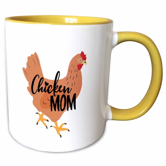 3drose, Chicken Mom, 11oz Two-tone Yellow Mug