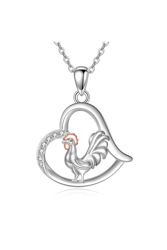 Chicken Necklace 925 Sterling Sliver Chicken Pendant Necklace Jewelry Gifts for Women Mom