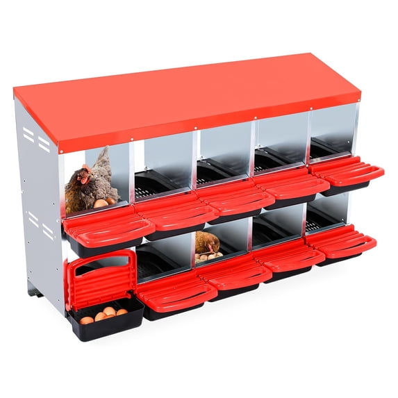 Chicken Nesting Box, 10 Compartments Nesting Boxes for Chickens, Chicken Laying Boxes, Roll Away Nesting Box for Chickens Laying Egg with Lid Cover to Protect Eggs