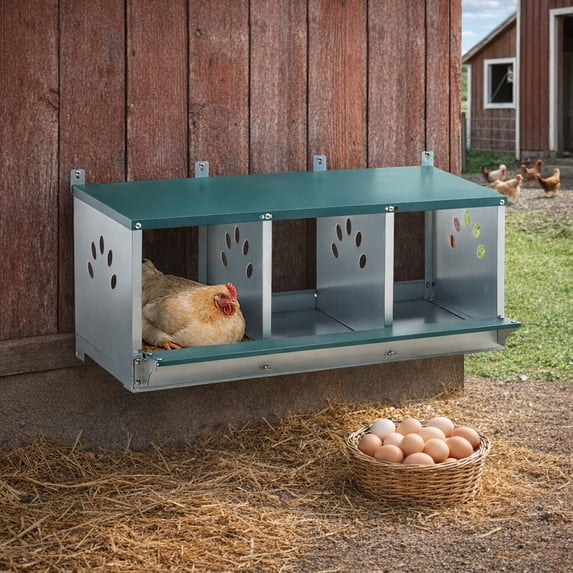 Chicken Nesting Box, 3 Compartment Metal Nesting Boxes for Hens Laying Eggs, Roll Away Chicken Laying Boxes, Easy Egg Collection