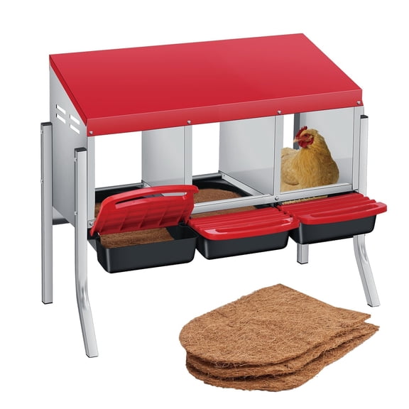 Chicken Nesting Box, 3 Compartment Roll Away Design for High-Volume Egg Collection and Easy Wall Mounting with Metal Legs