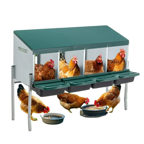 Chicken Nesting Box, 4 Compartments with Leg Chicken Laying Box, Nesting Box with Easy Egg Collection, Wall Mount or Free Standing, with Lid Cover to Protect Eggs