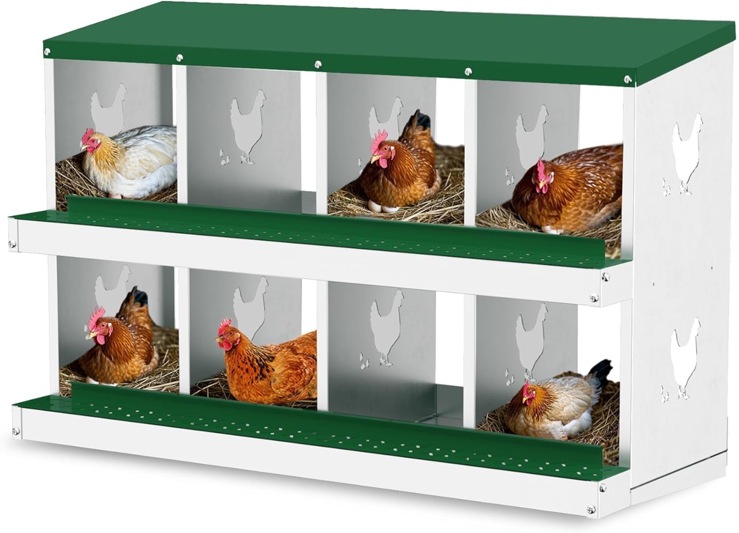 Chicken Nesting Box 6-10 Holes for Laying Eggs, Cleanable Pull Out Roll Away Metal Nesting Boxes with Secure Lid