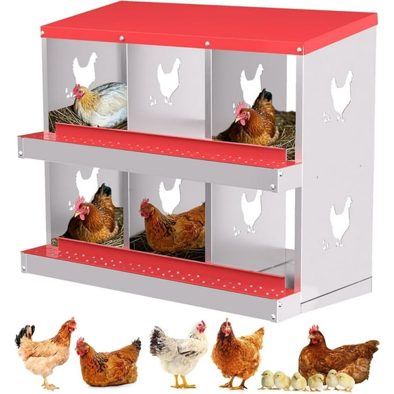 Chicken Nesting Box, 6 Compartment Metal Laying Box with Roll Out Egg ...