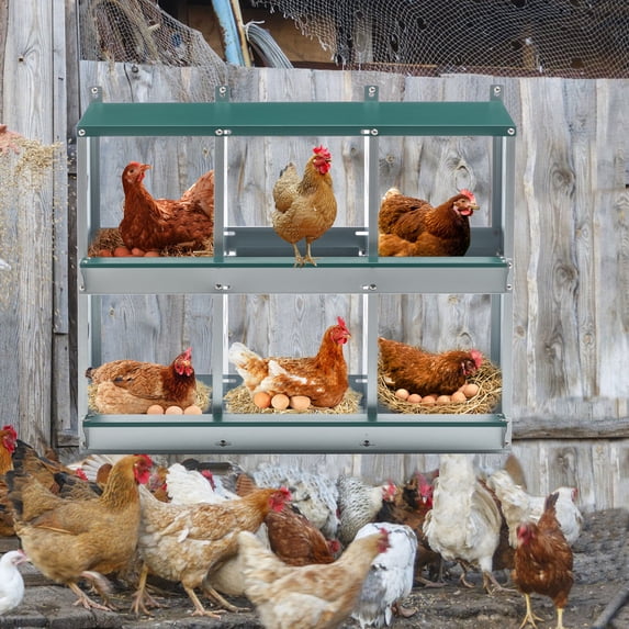 Chicken Nesting Box, 6 Compartment Metal Roll Away Nest Box, Large Vented Holes Chicken Coop Equipment, Wall Mount Chicken Laying Boxes, Easy Assembly.