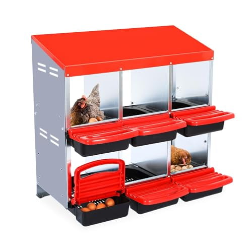 Chicken Nesting Box, 6 Compartment Roll Away Nesting Box for Eggs, Chicken Laying Box with Egg Collection, Cleanable Pull Out Hen Roosting Boxes 