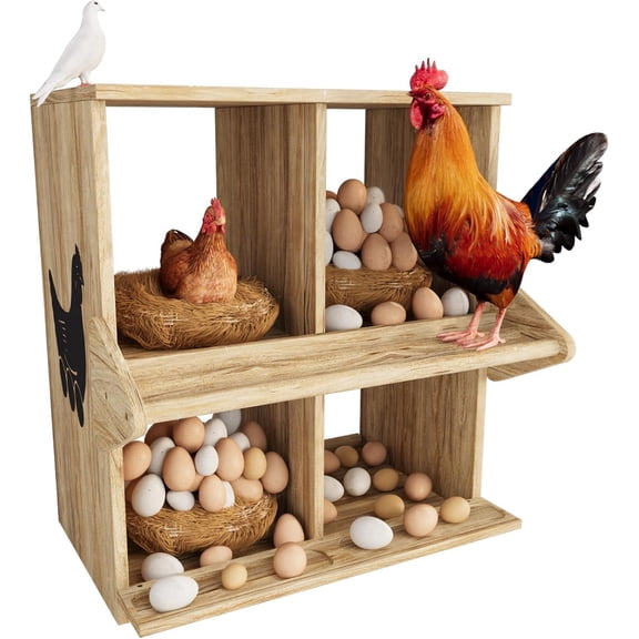 Chicken Nesting Box, 6 Compartment Wooden Nesting Boxes for Chickens with Perches, Floor/Stand/Wall Mount Large Chicken Nesting Boxes for Small & Medium Poultry