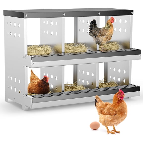 Chicken Nesting Box 6 Compartment for Chicken Coop - Heavy Duty Galvanized Steel Wall Mount with Vented Design & Removable Mats (31.9" L)