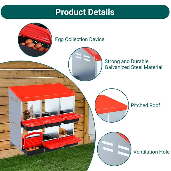 Chicken Nesting Box,6 Hole/8 Hole/10 Hole 2 Layer Hen Nest Boxes,Roll Away Eggs Laying Boxes,Metal Nesting Boxes for Chicken,Easy Egg Collection,Easy to Clean