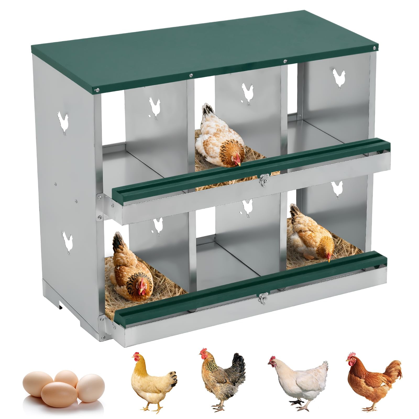 Chicken Nesting Box,6 Holes Nesting Boxes,Heavy Duty Metal Laying Boxes ...