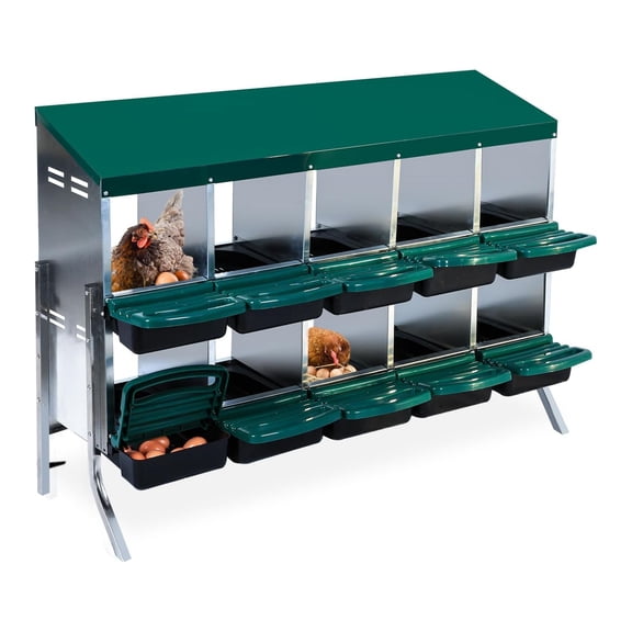 Chicken Nesting Box, 8/10 Compartments Nesting Boxes for Chickens, Chicken Laying Boxes with Metal Leg, Roll Away Nesting Box for Chickens Laying Egg with Lid Cover to Protect Eggs