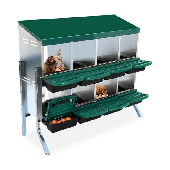 Chicken Nesting Box, 8/10 Compartments Nesting Boxes for Chickens, Chicken Laying Boxes with Metal Leg, Roll Away Nesting Box for Chickens Laying Egg with Lid Cover to Protect Eggs