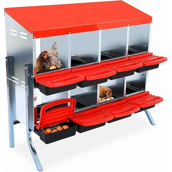 Chicken Nesting Box, 8 Compartments with Leg Chicken Nesting Boxes for Laying Eggs, Nesting Boxes for Chicken with Egg Collection for Chicken Coop, Red
