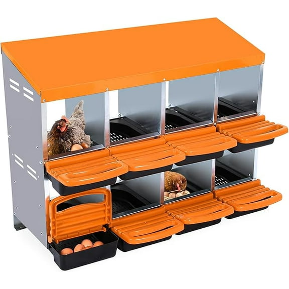 Chicken Nesting Box, 8 Hole 2 Layer Hen Nest Boxes, Roll Away Eggs Laying Boxes,Cleanable Pull Out Hen Roosting Boxes