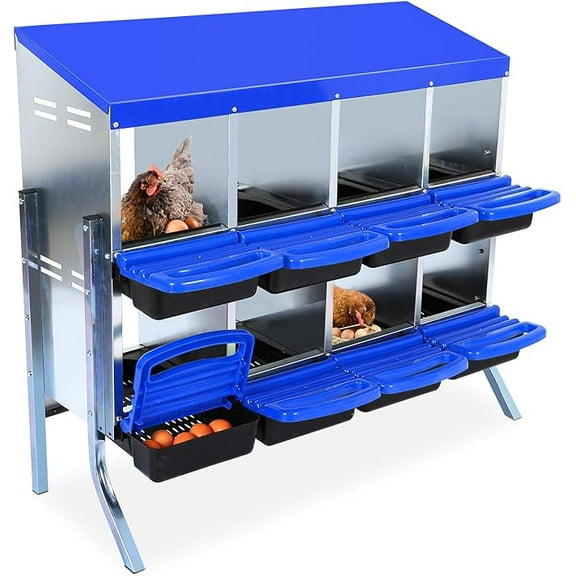 Chicken Nesting Box, 8 Hole 2 Layer Hen Nest Boxes with Legs, Roll Away Eggs Laying Boxes,Cleanable Pull Out Hen Roosting Boxes