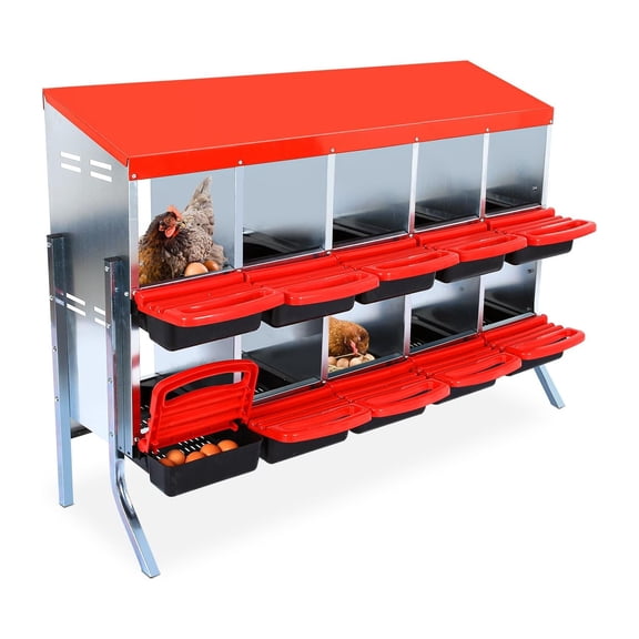 Chicken Nesting Box with Bracket Legs, 10 Compartments Nesting Boxes for Chickens, Chicken Laying Boxes, Roll Away Nesting Box for Chickens Laying Egg with Lid Cover to Protect Eggs
