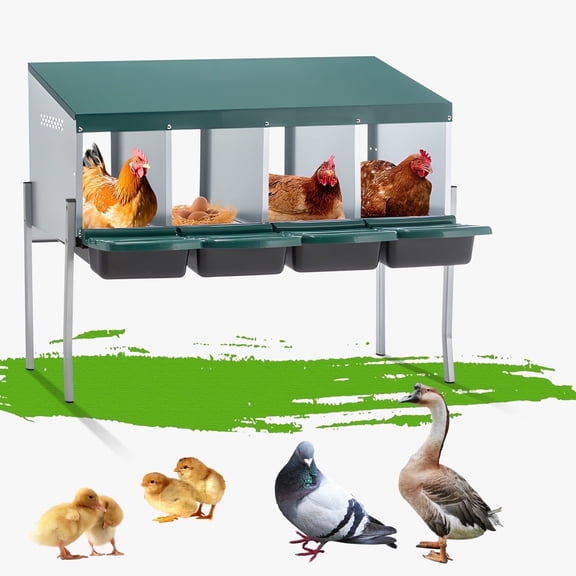 Chicken Nesting Box with Metal Legs, 4 Hole Nest Boxes for Laying Eggs, Heavy Duty Metal Nest Boxes for Chicken Poultry Dove Duck and Pigeon to Collect Eggs, Roll Away Nesting Box Green