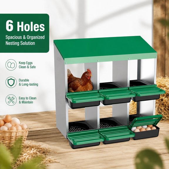 Chicken Nesting Box with 6 Compartments, Durable Egg Laying Nesting Boxes for Hens, Poultry Coop Supplies, Easy Clean Design