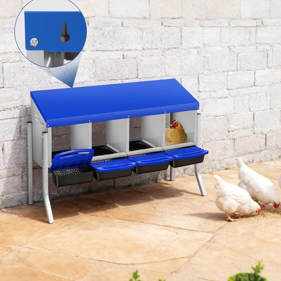 Chicken Nesting Box with Roll Away Egg Collection & Perch, Galvanized Steel Laying Nest Boxes for Hens, Ducks, Poultry and Chicken Coop