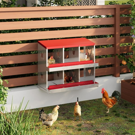 Chicken Nesting Box with Roll Out Egg Tray, Galvanized Steel Rustproof Laying Boxes for Hens, Chickens & Ducks, Ventilated & Easy-Clean Design