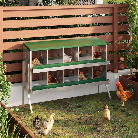Chicken Nesting Box with Roll Out Egg Tray, Galvanized Steel Rustproof Laying Boxes for Hens, Chickens & Ducks, Ventilated & Easy-Clean Design