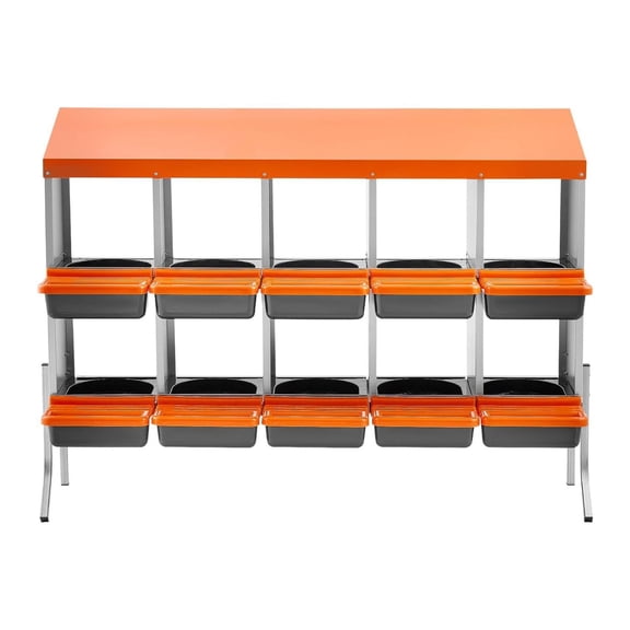 Chicken Nesting Boxes, 10 Compartment, Roll Away, Galvanized Steel & Plastic, Easy Egg Collection, Support Legs, Outdoor Chicken Coop Accessories, Orange