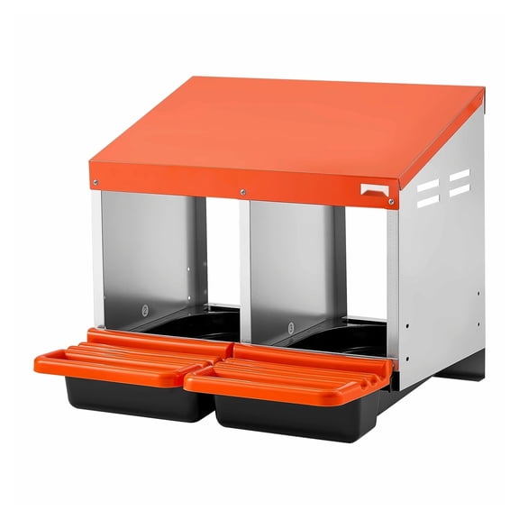 Chicken Nesting Boxes 2 Compartment, Galvanized Steel, Easy Egg Collection, Wall Mount, Roll Away Design for Hens, Durable Plastic, Orange