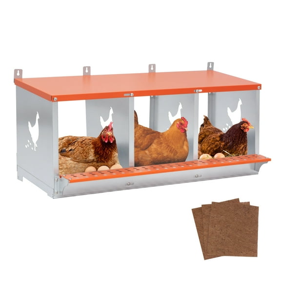 Chicken Nesting Boxes, 3 Compartment Metal Nesting Boxes Chicken Egg Laying Box for Hens/Ducks, Easy Egg Collection & Assembly, Orange