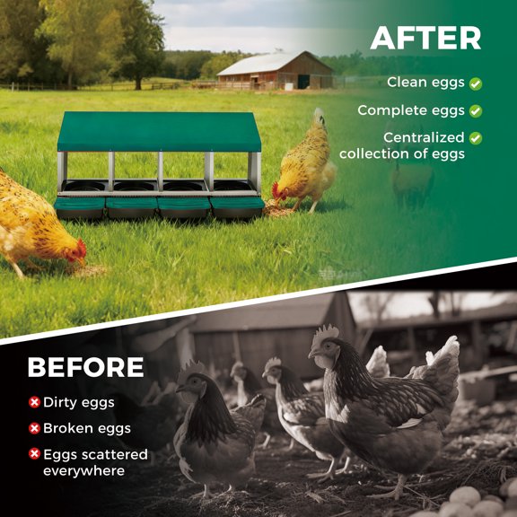 Chicken Nesting Boxes,4 Compartments Metal Laying Boxes , Pull-Out Egg Box Easy Egg Collection&Clean, Wall Mount Suitable for Farm Chicken House,Green