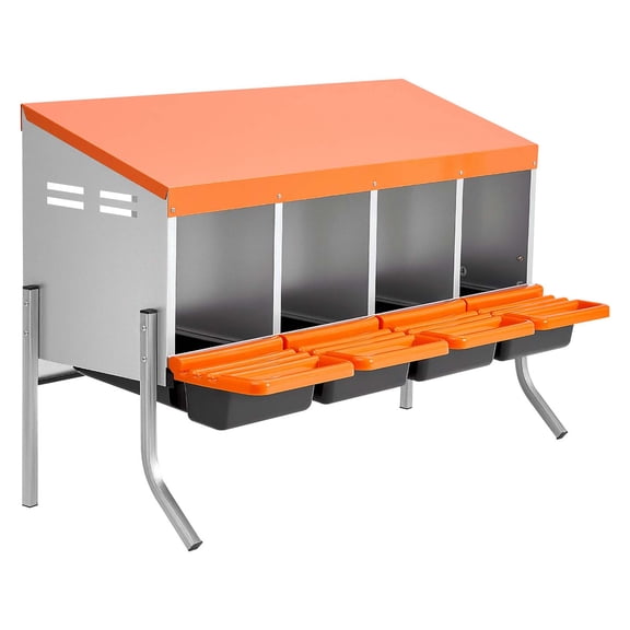 Chicken Nesting Boxes, 4 Compartments with Support Legs, Easy Egg Collection, Galvanized Steel and High-Strength Plastic, Roll Away Nesting Boxes for Chickens and Hens Laying Eggs, Orange
