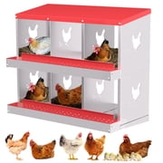 6 Compartment Metal Chicken Nesting Boxes - Roll Out Egg Collection & Vented Holes for Hens - Durable Laying Box