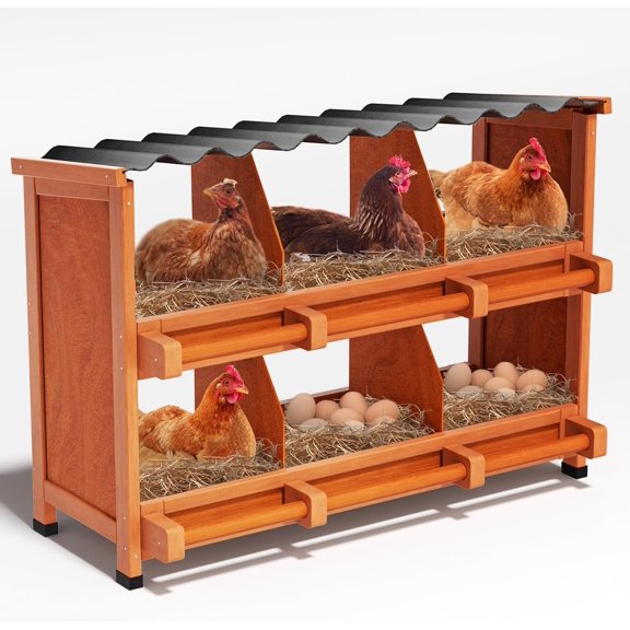 Chicken Nesting Boxes,6 Compartments Wooden Nesting Boxes for Chickens,Laying Nest Boxes for Ducks Poultry Protect Eggs Easy Egg Collection (6 BOXS)