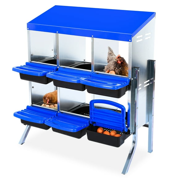 Chicken Nesting Boxes, 6 Hole Metal Chicken Laying Box with Removable Trays and Roll Out Egg Collection for Chicken Coop, with Metal Bracket